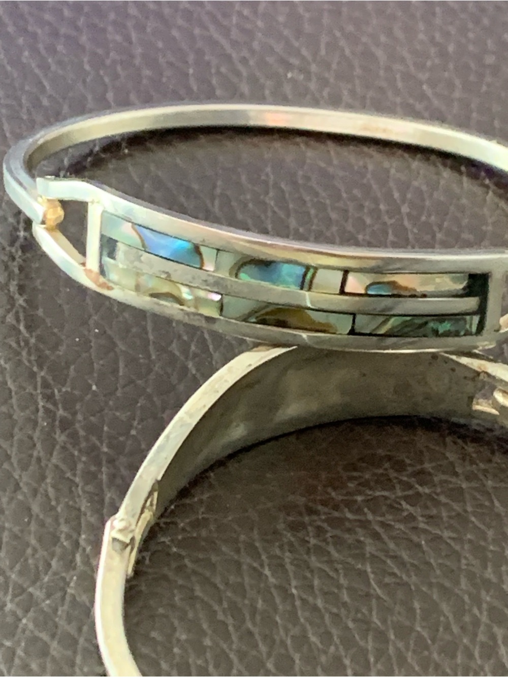 Beautiful Vintage Taxco Mexico Abalone Inlay Silver Tone Bracelet